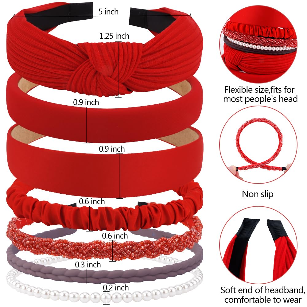 AHONEY padded red headband side profile highlighting volume and retro style