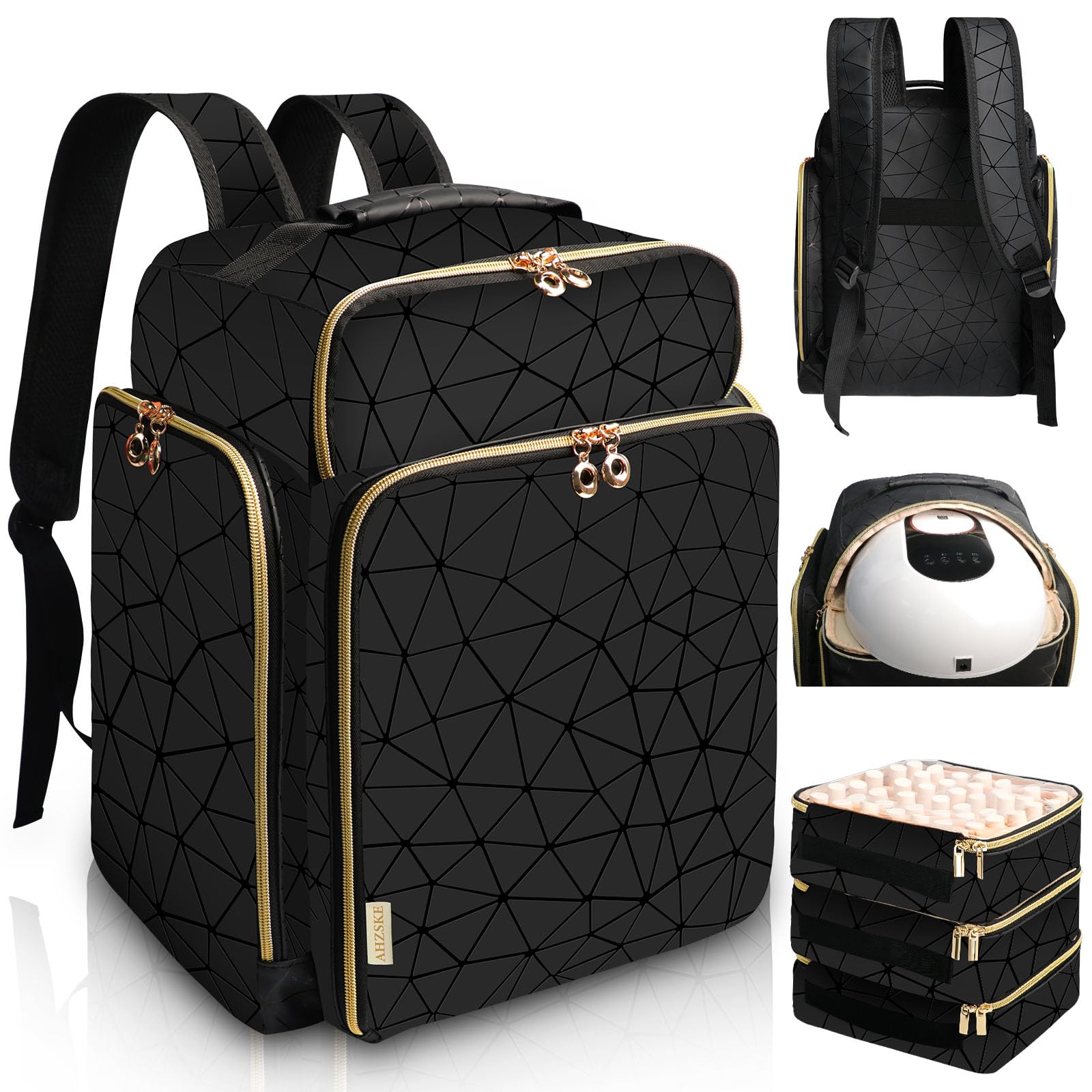 ahzske front view of elegant black backpack protecting supplies
