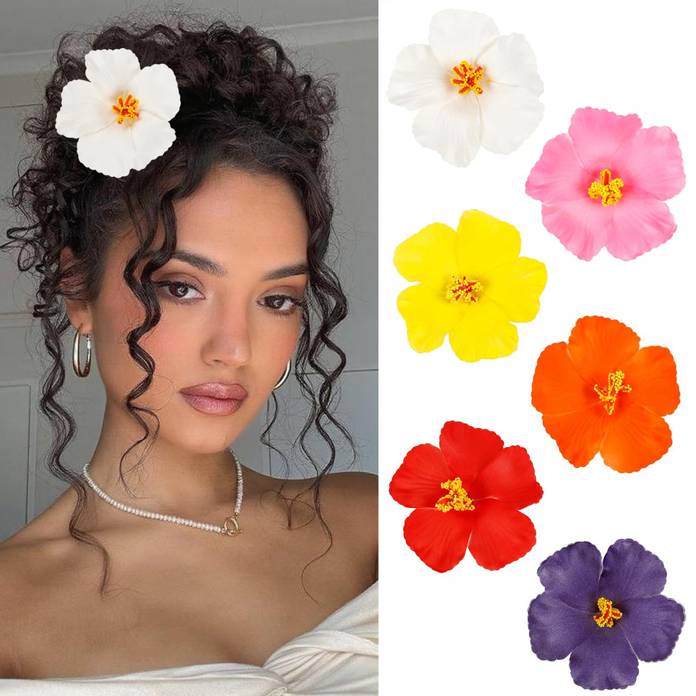 AIBFRID front view of six hibiscus clips showing vibrant colors and easy selection