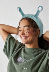 AIBFRID model wearing headband during face wash showing hair protection