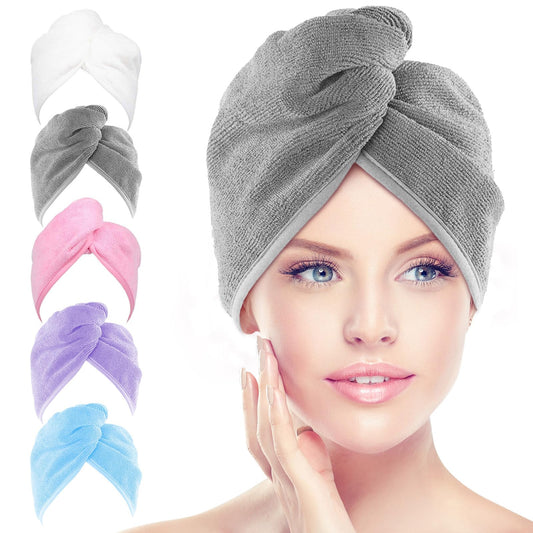 AIDEA front view of five colorful towel turbans showing compact pack benefit