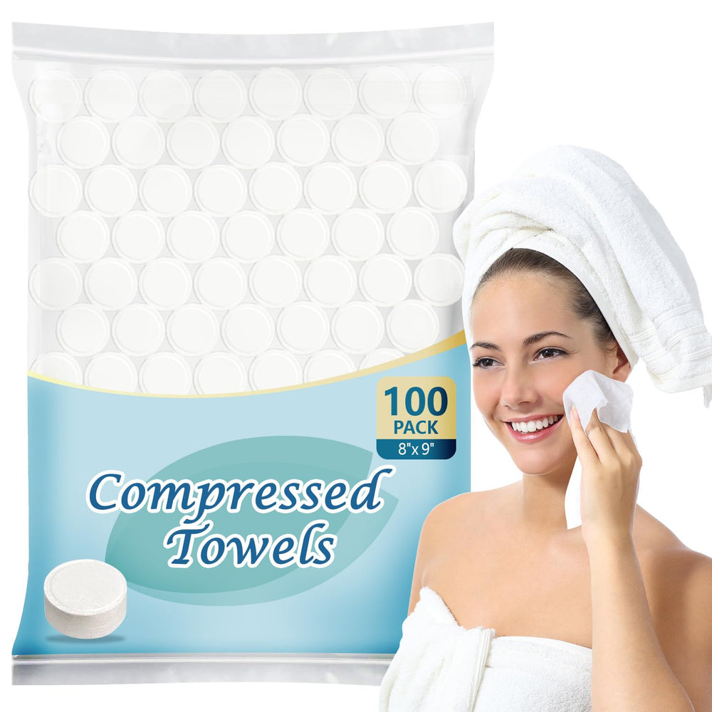AIDEA front packaging showing 100 compressed towels and benefits