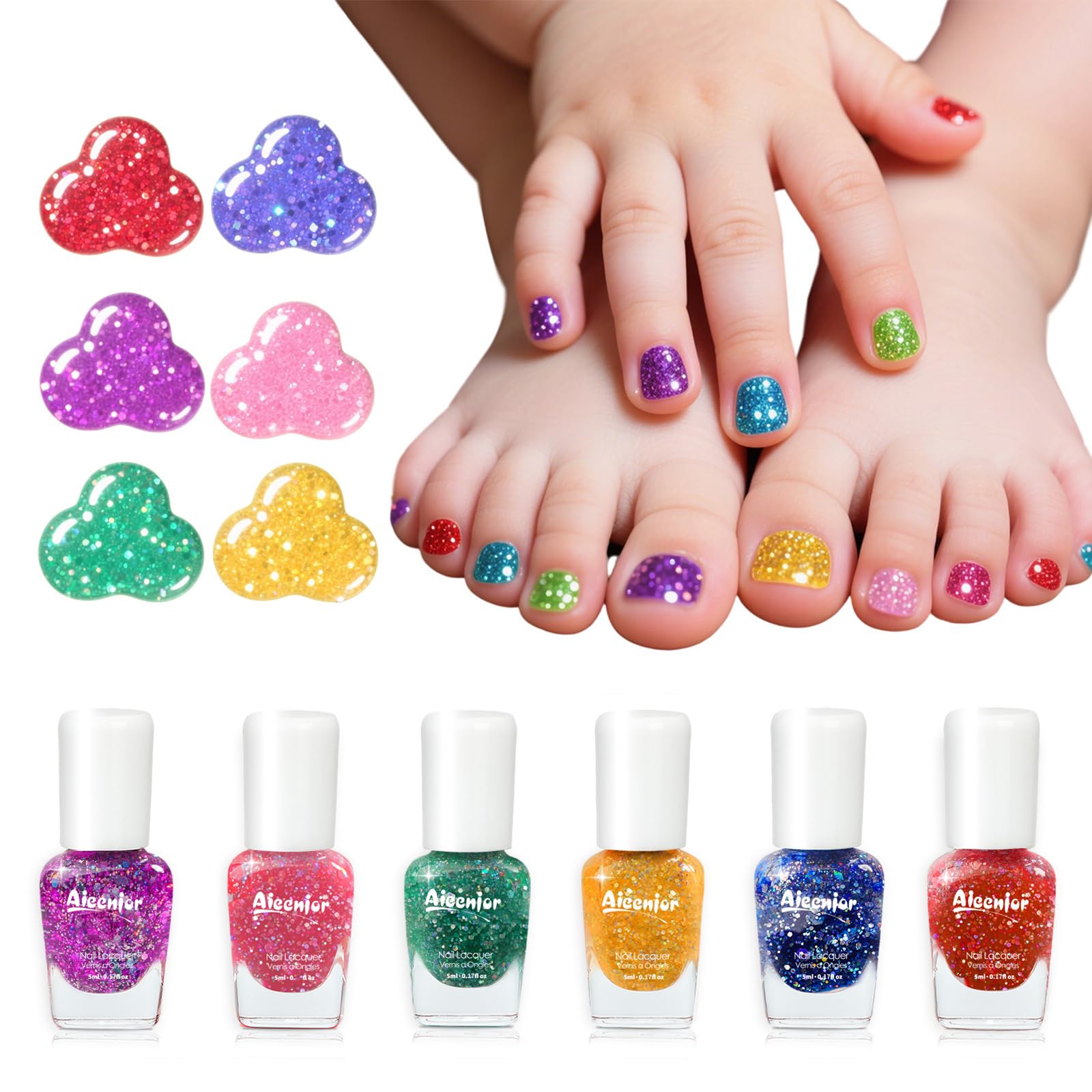 Aieenjor front packaging showing six colorful polish bottles and quick-dry promise