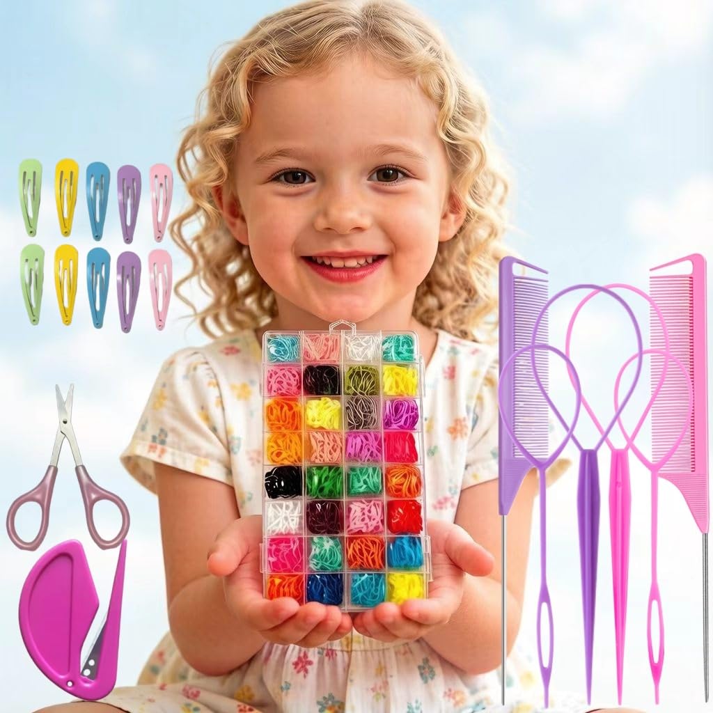 Aigee laid-out styling tools showing topsy tail, snap clips and cutters for faster styling