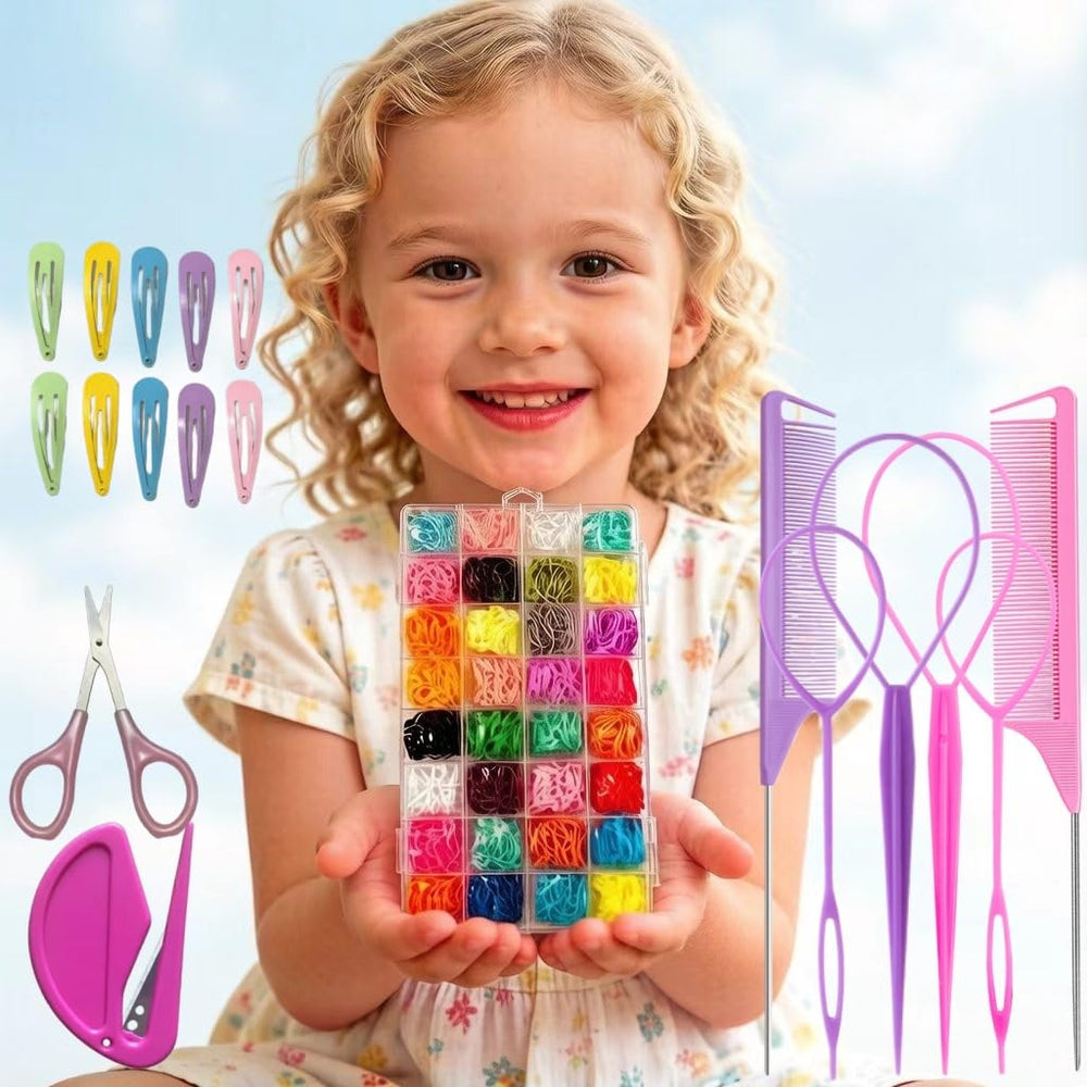 Aigee laid-out styling tools showing topsy tail, snap clips and cutters for faster styling