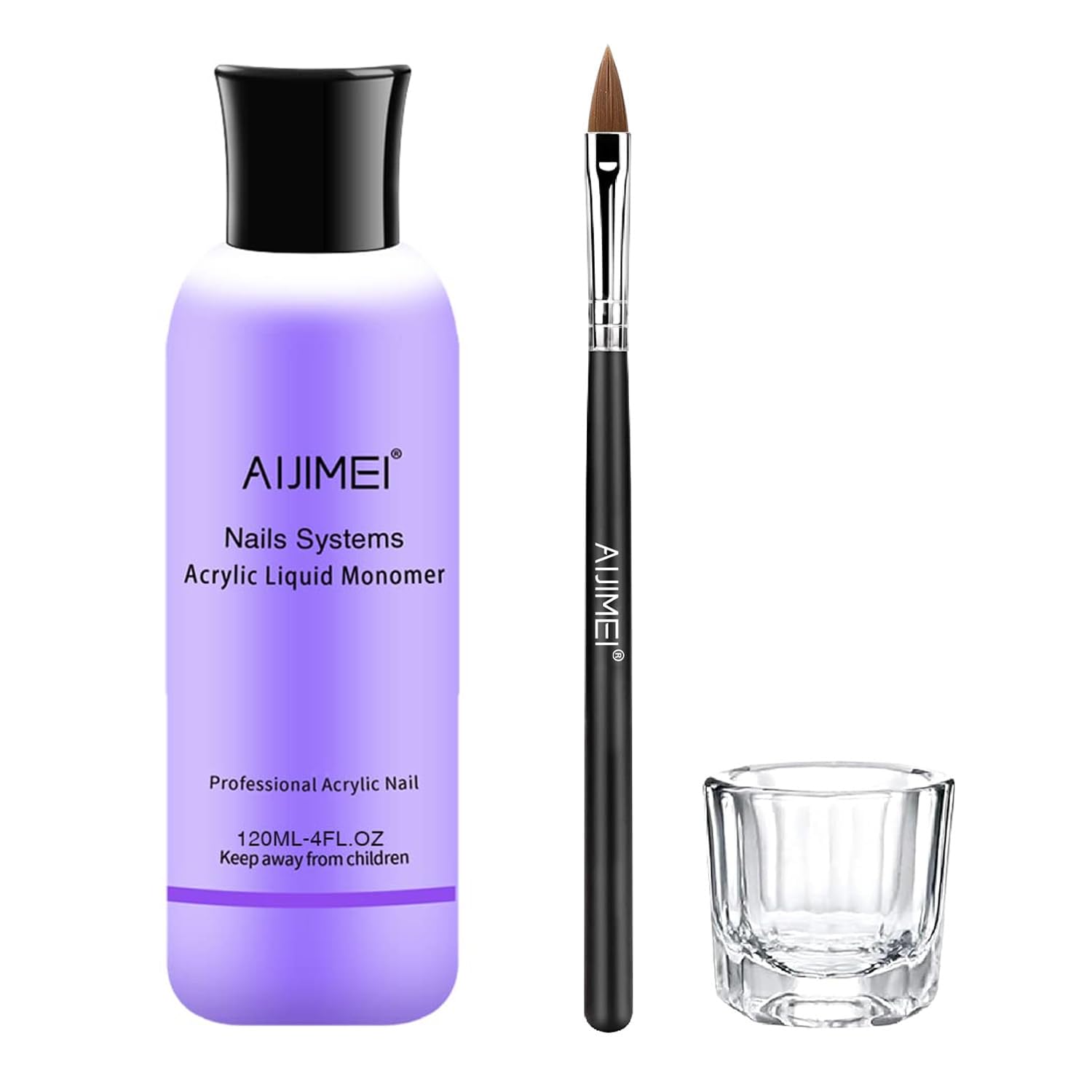 AIJIMEI bottle front view showing clear monomer and capacity benefit
