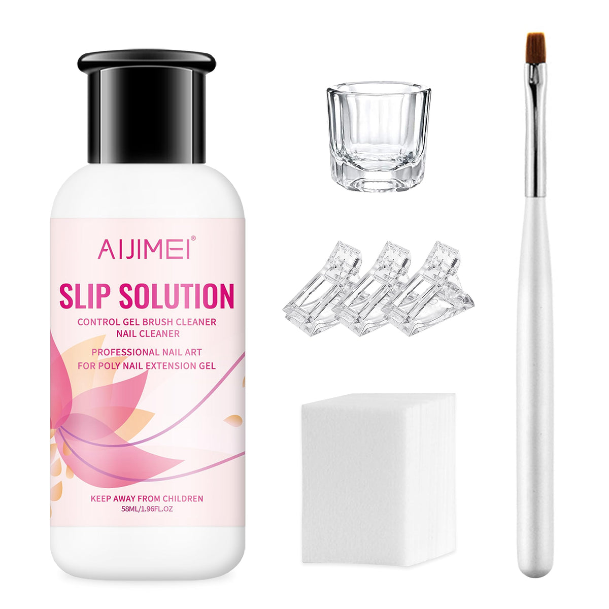 AIJIMEI front packaging showing complete slip solution kit and accessories for convenient use