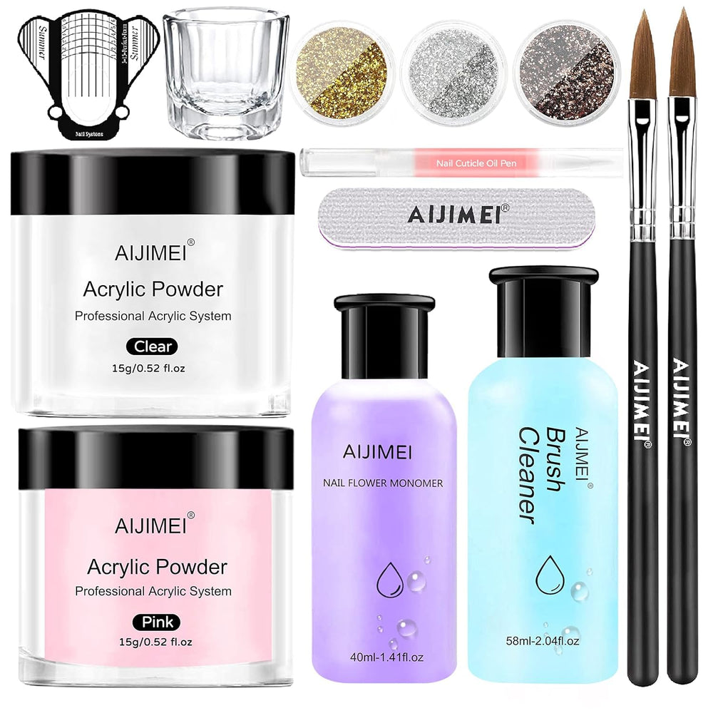 AIJIMEI kit front packaging showing full acrylic nail set benefits