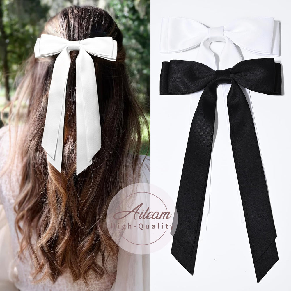 Aileam bow clipped on ponytail demonstrating easy styling and neat finish