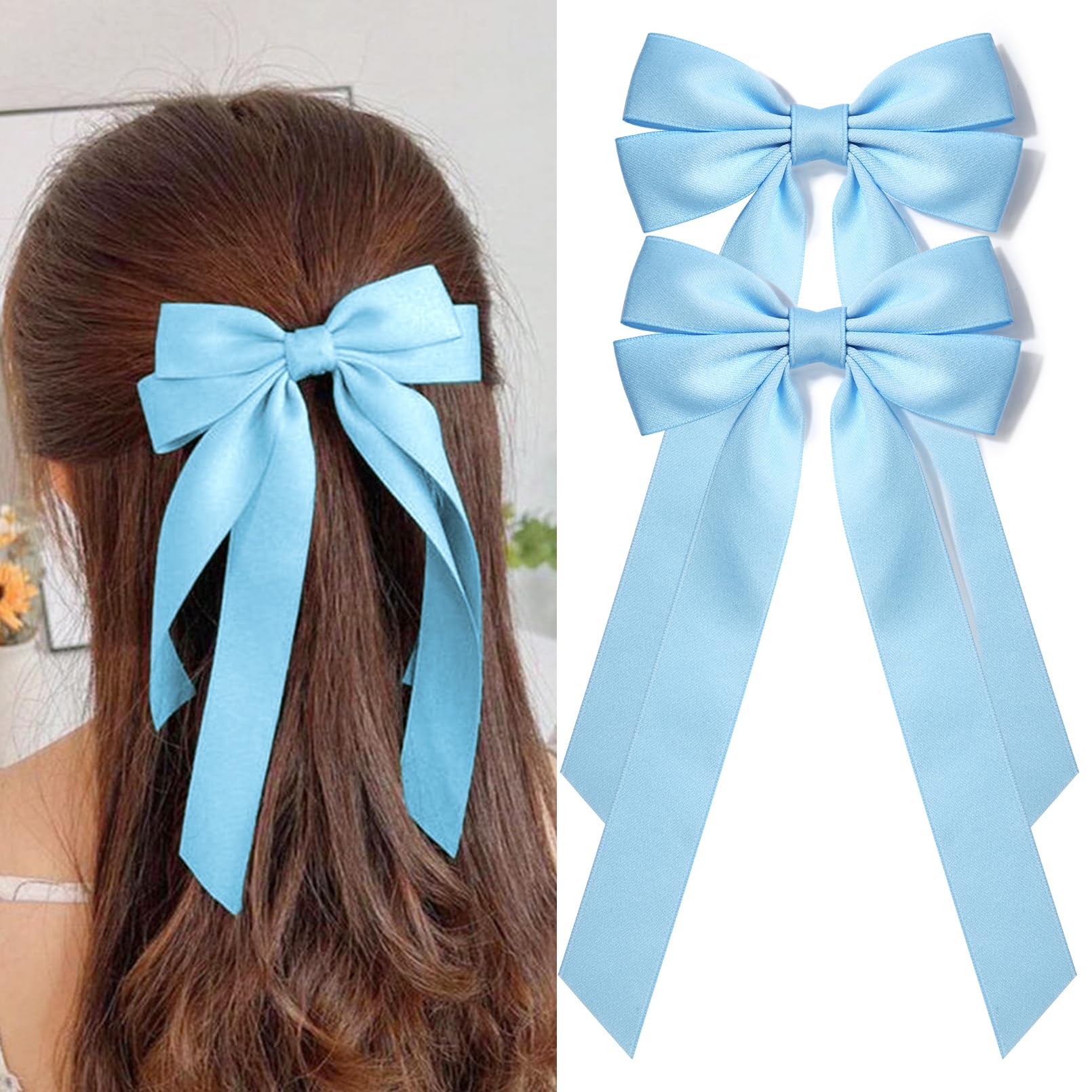 Aileam front view of blue bows showing elegant finish and durable clip
