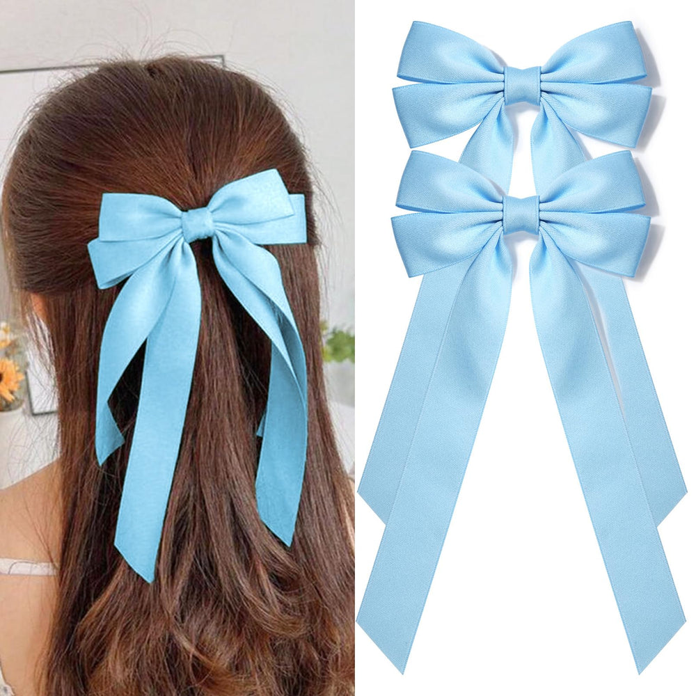 Aileam front view of blue bows showing elegant finish and durable clip