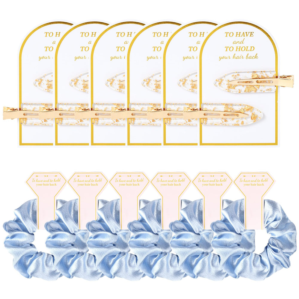 Aileam front packaging showing full blue clip and scrunchie set for gifting