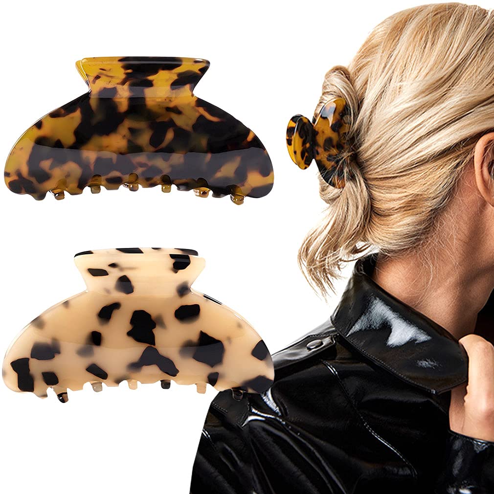 Aileam front view of two tortoise banana clips showing packaging and design benefit of matching pair