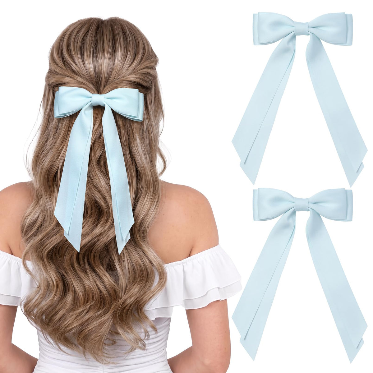 Aileam front view blue satin bow showing polished finish and elegant shape
