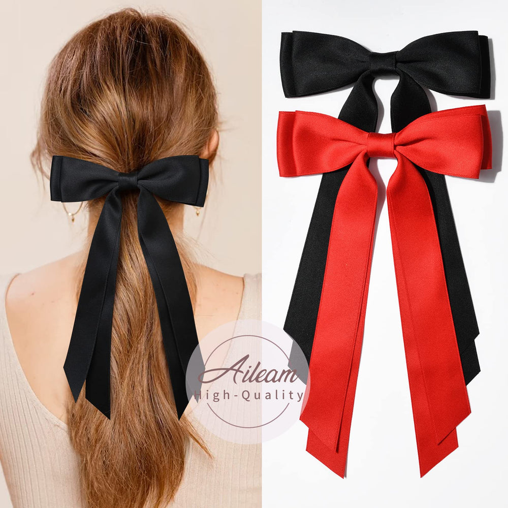 Aileam bow clipped on ponytail demonstrating easy use and neat styling