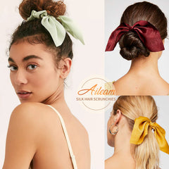 Aileam scrunchie worn in ponytail demonstrating secure gentle hold