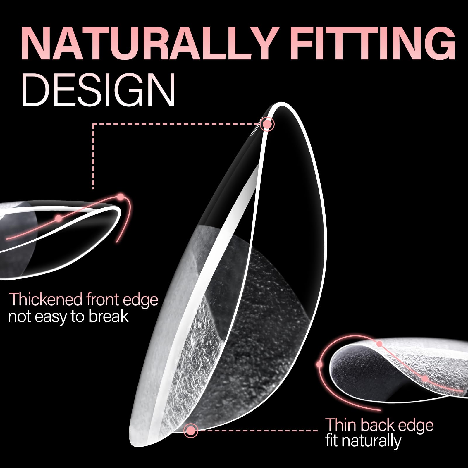 AILLSA almond profile side view demonstrating natural curvature and fit