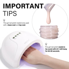 AILLSA bottle beside LED lamp during curing benefit: cures quickly for salon results