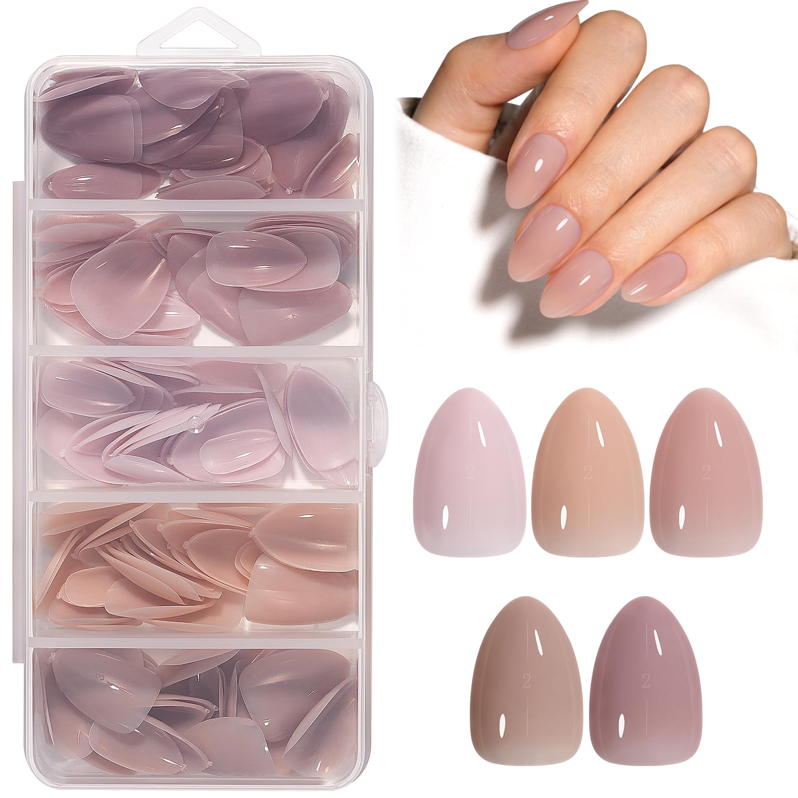 AILLSA box front showing 150-piece gel tips and organized compartments for easy storage