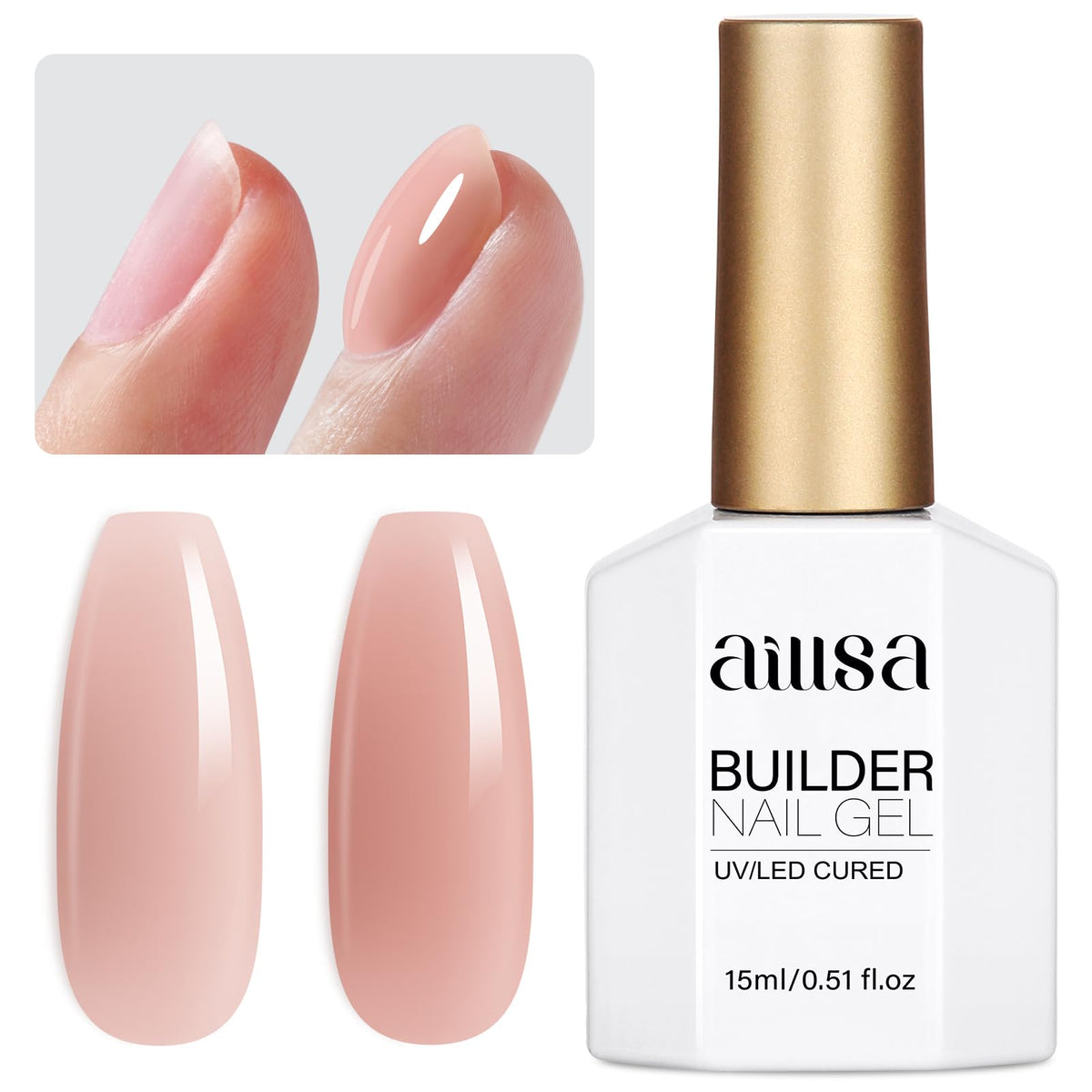 AILLSA builder gel front packaging showing product label and nude shade benefits