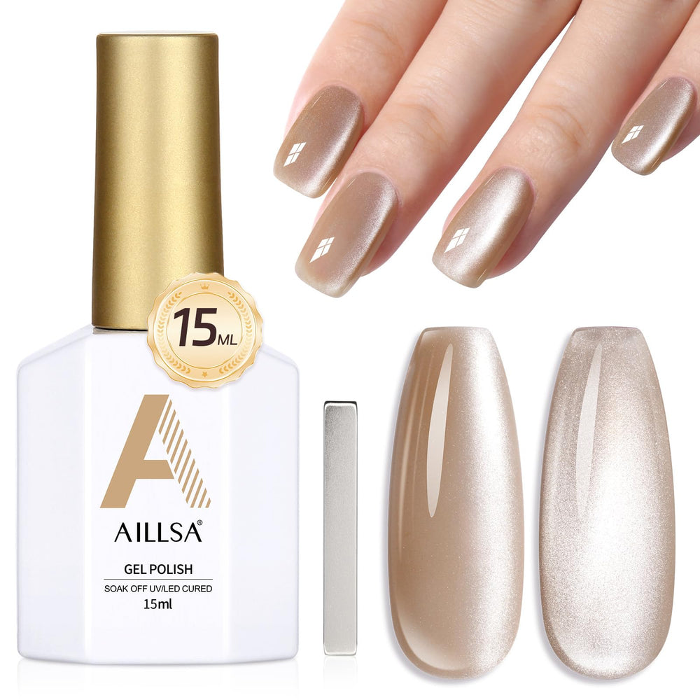 AILLSA bottle front view showing champagne gold gel and easy application