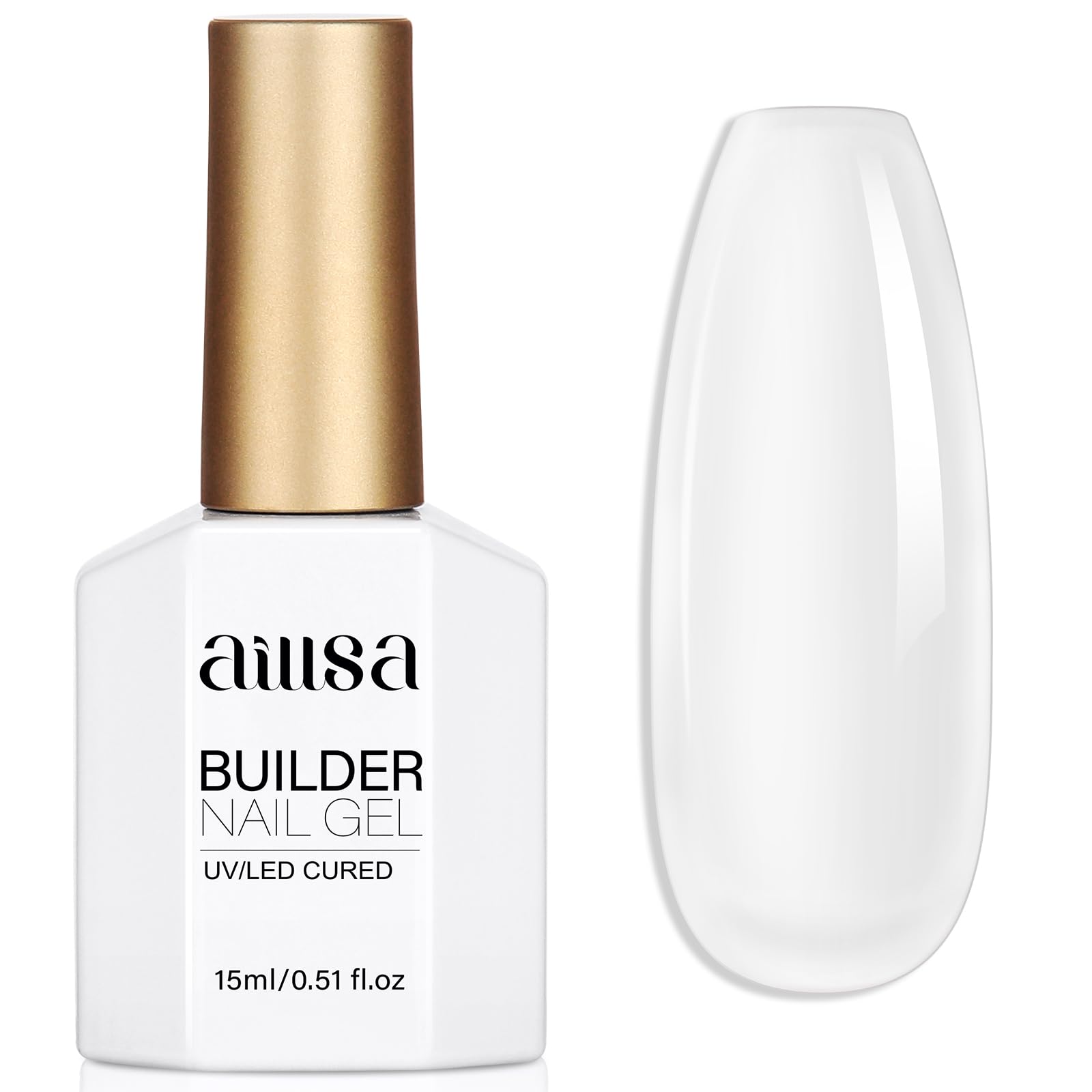 AILLSA clear builder gel front bottle showing product and label benefits