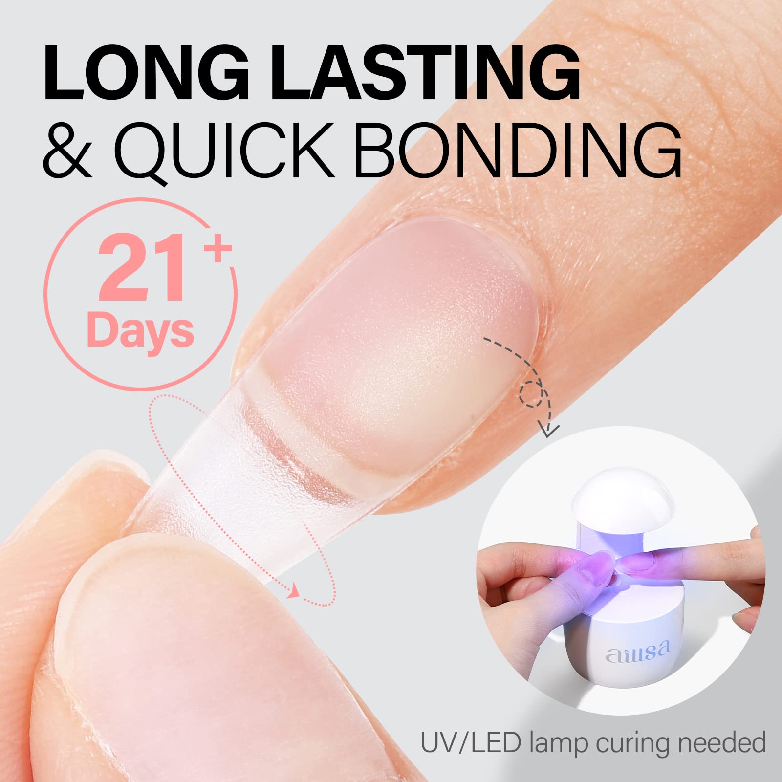 AILLSA gel texture detail showing crystal-clear finish and non-yellowing benefit