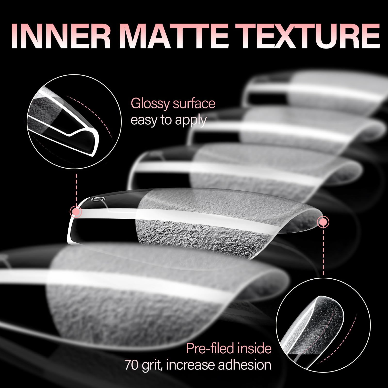 AILLSA close-up of half-matte texture highlighting smoother adhesion and polish grip