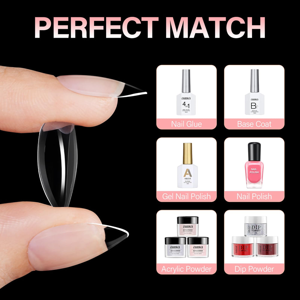 AILLSA styled almond manicure showing how tips accept polish beautifully