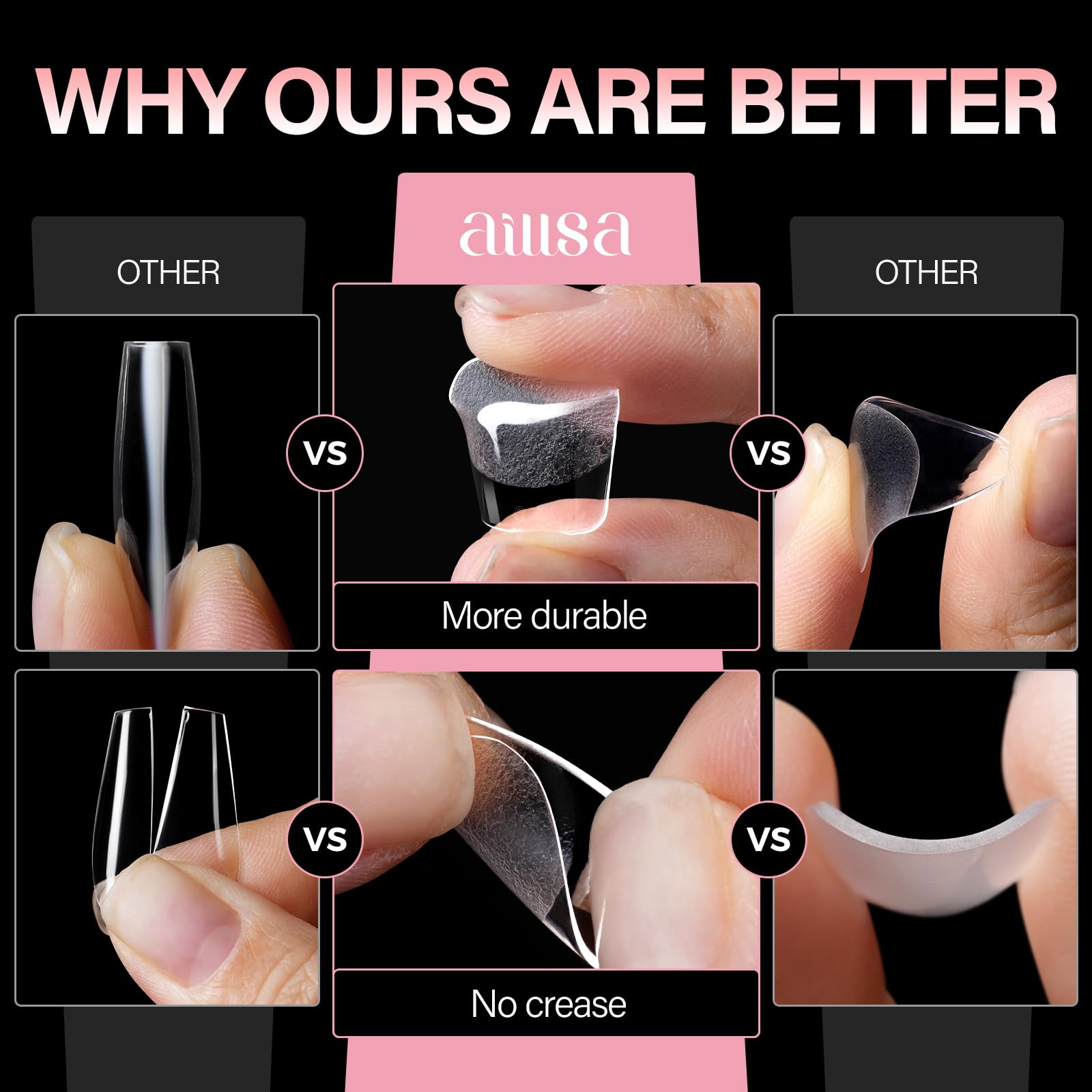 AILLSA fitted short square nails on finger for comfortable wear