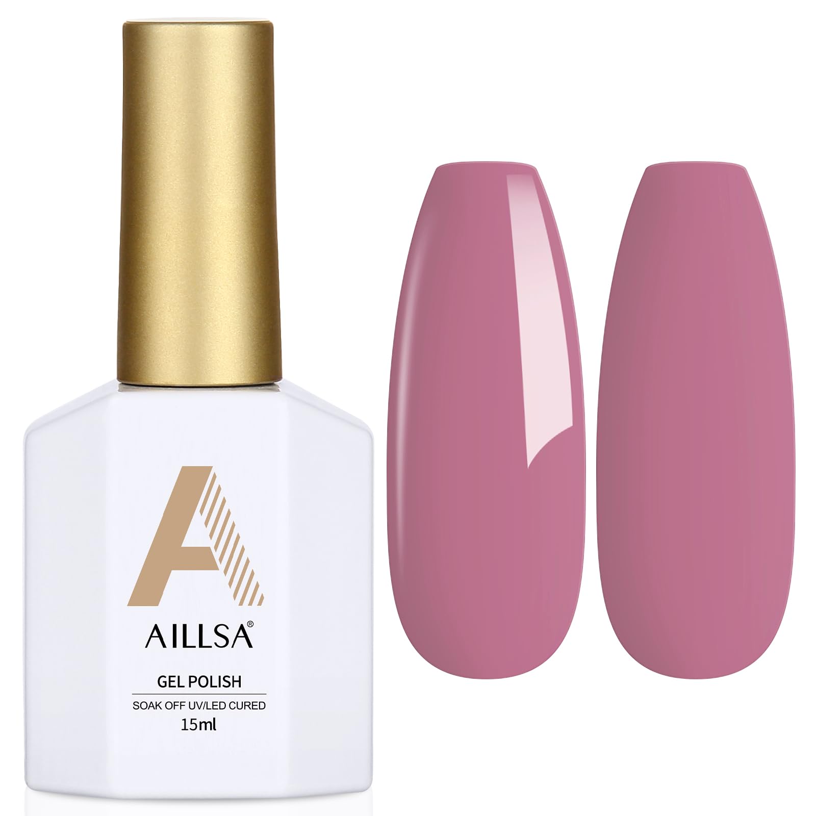 AILLSA front bottle showing mauve gel polish and clear labeling for versatile wear