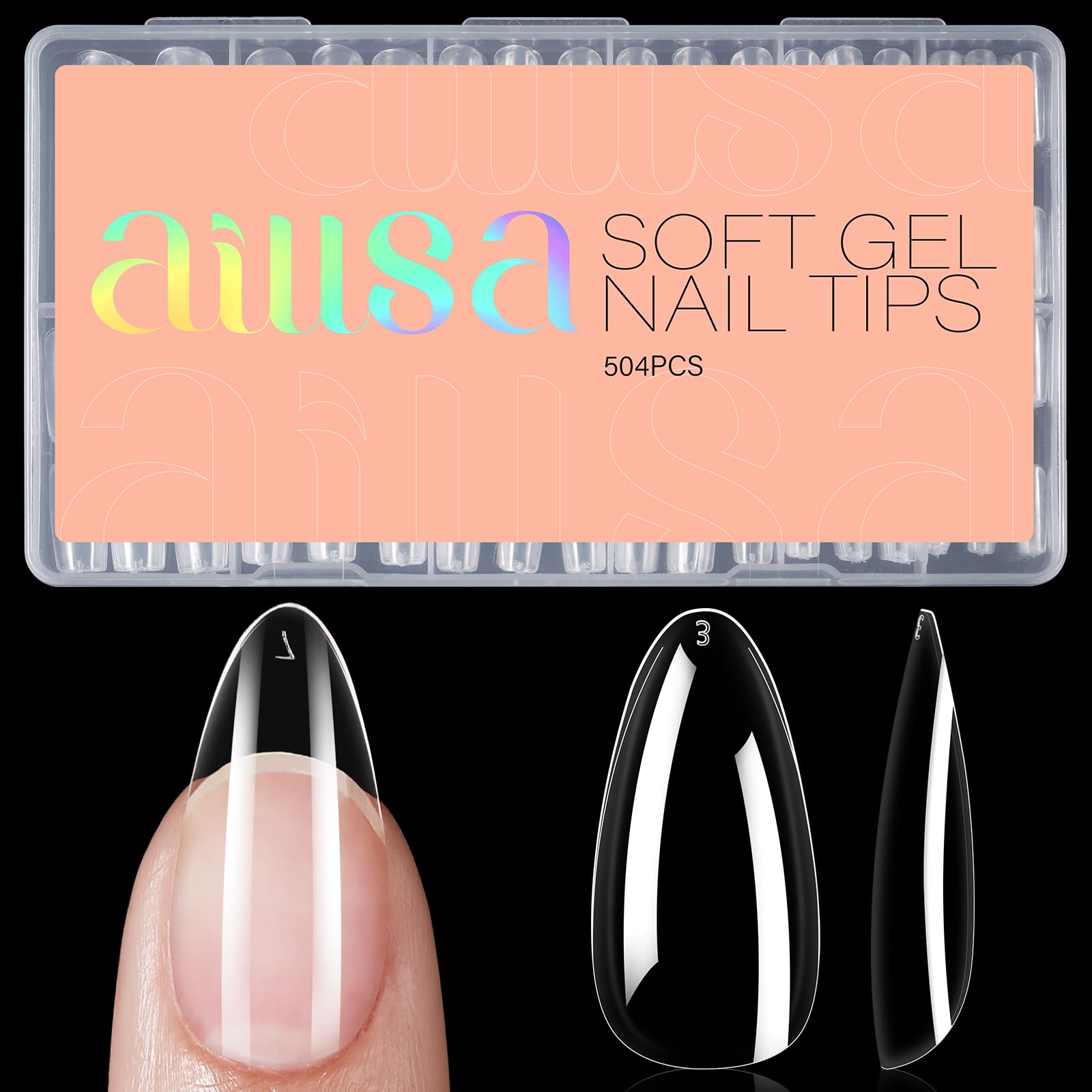 AILLSA front packaging of 504 almond nail tips showing value and neat box