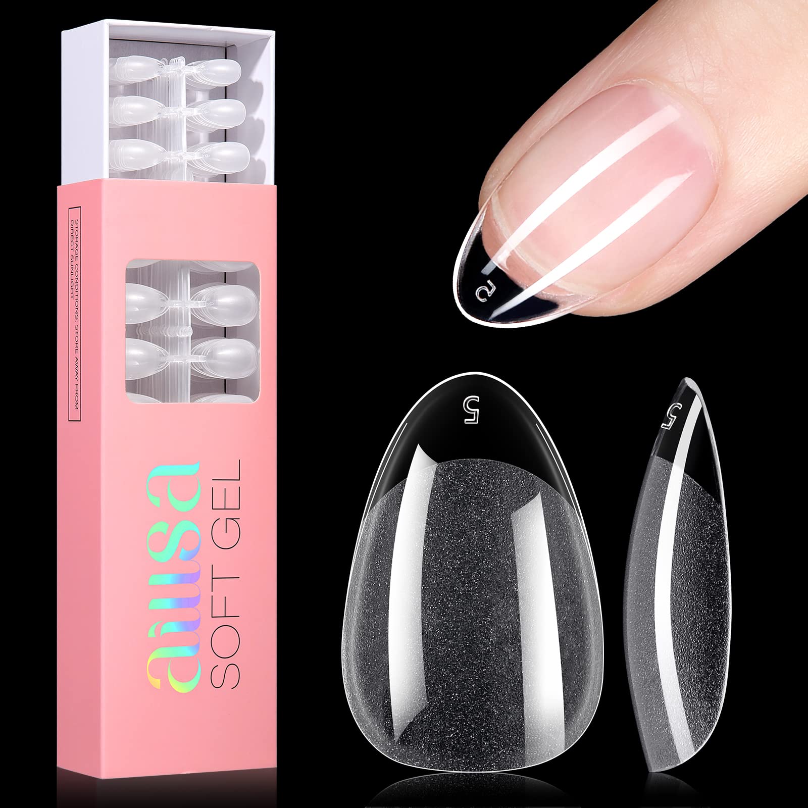 AILLSA front packaging showing full 360pcs set and almond shape benefit