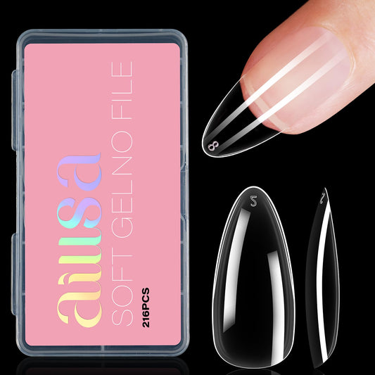 AILLSA front packaging showing almond gel nail tips and box for quick selection benefit