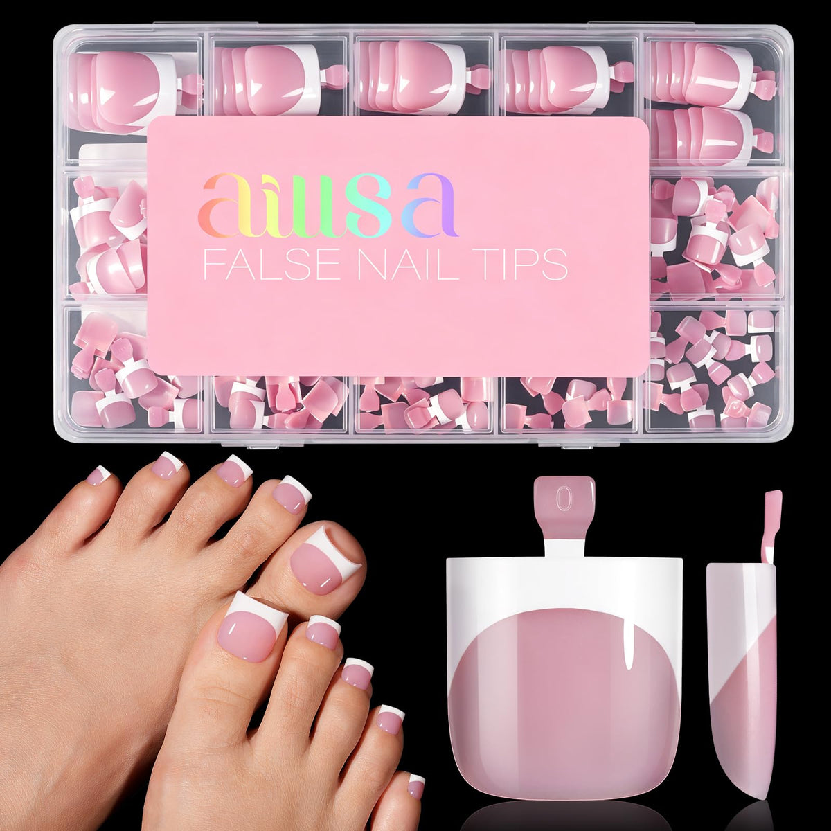 AILLSA front packaging showing 150-piece berry pink set and quick-pedicure benefit