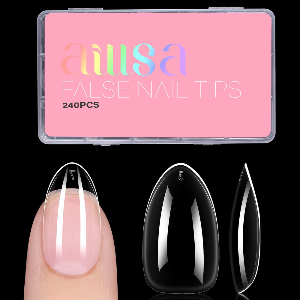 AILLSA front packaging showing 240 clear almond tips for easy selection
