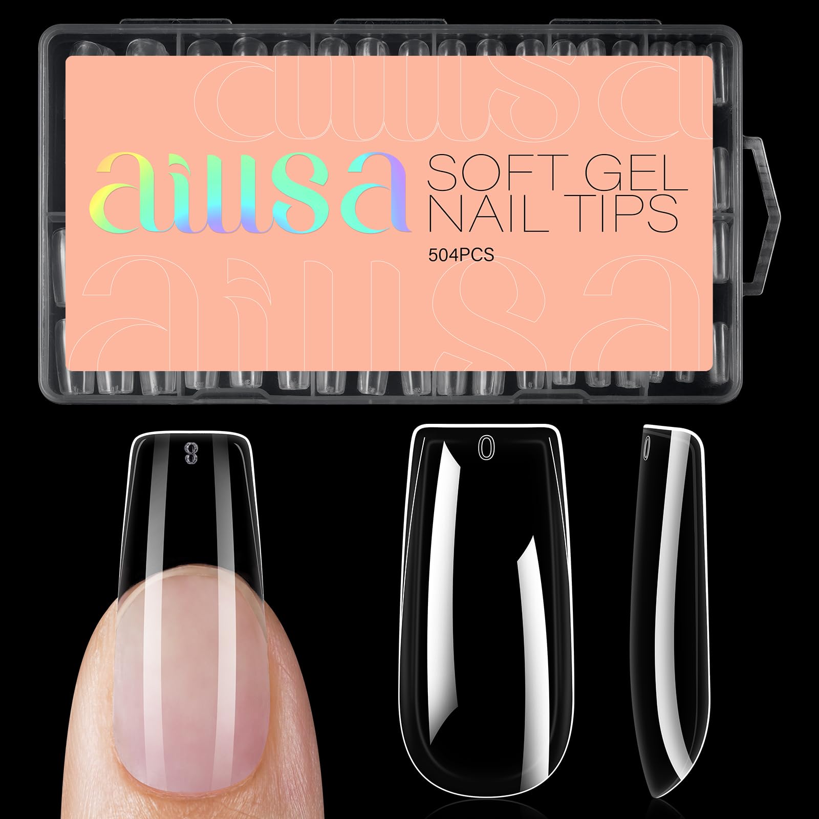AILLSA front packaging of 504 clear gel tips showing quantity and sizes
