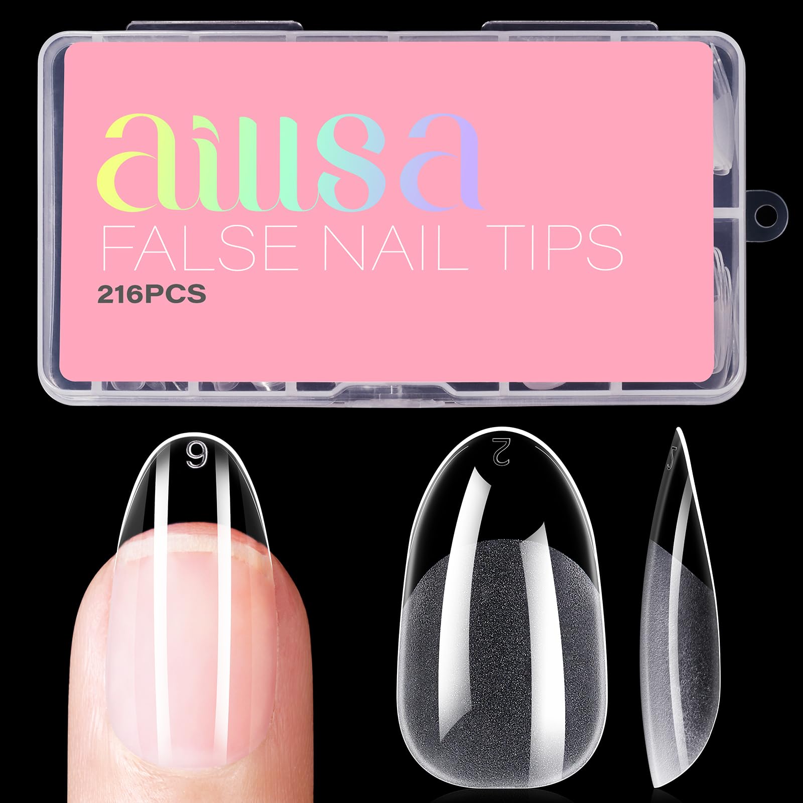 AILLSA front packaging showing 216 clear gelly tips and value