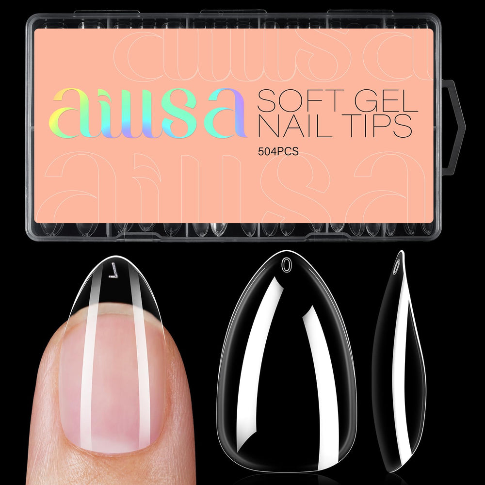 AILLSA front packaging showing 504 clear stiletto tips and organized box benefit convenience