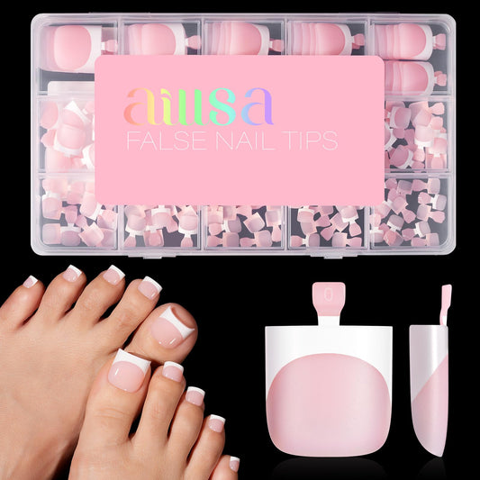 AILLSA front packaging showing full 150-piece French toe set and benefit: ready-to-use pedicure