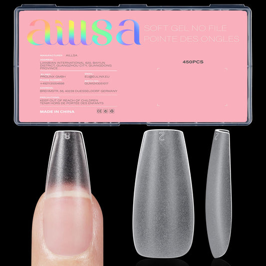 AILLSA front packaging showing 450-piece medium coffin nail kit and convenience
