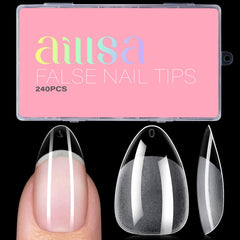 AILLSA front packaging showing 240-piece short almond tips, easy storage and selection