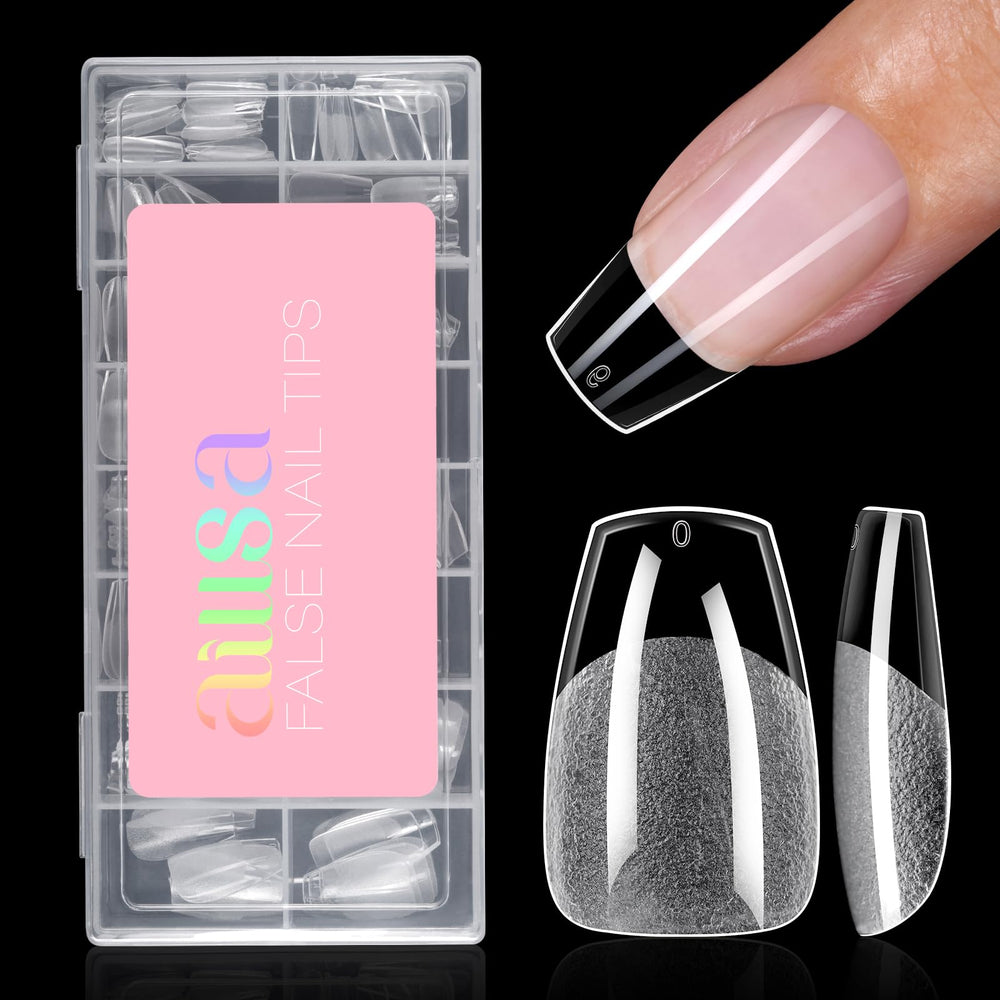 AILLSA front packaging showing 120 short coffin nail tips and key features for easy selection