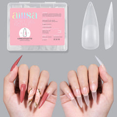 AILLSA front packaging showing full 240pcs stiletto kit and pink gift box benefit organized gifting