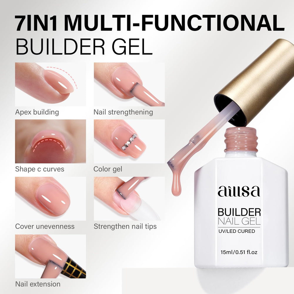 AILLSA gel used with nail tips and rhinestones showing strong adhesion benefits