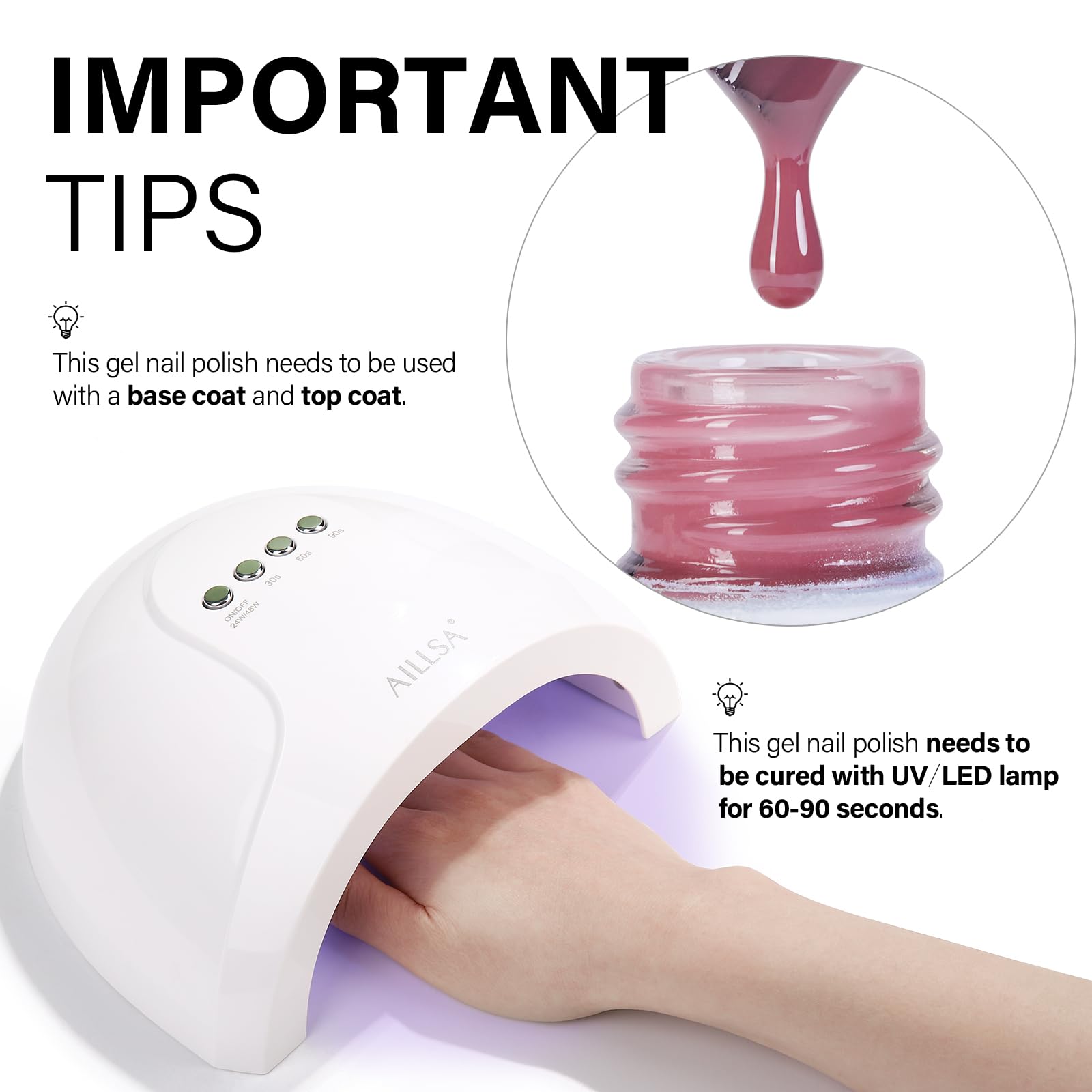 AILLSA bottle in hand during home manicure, demonstrates easy-at-home use