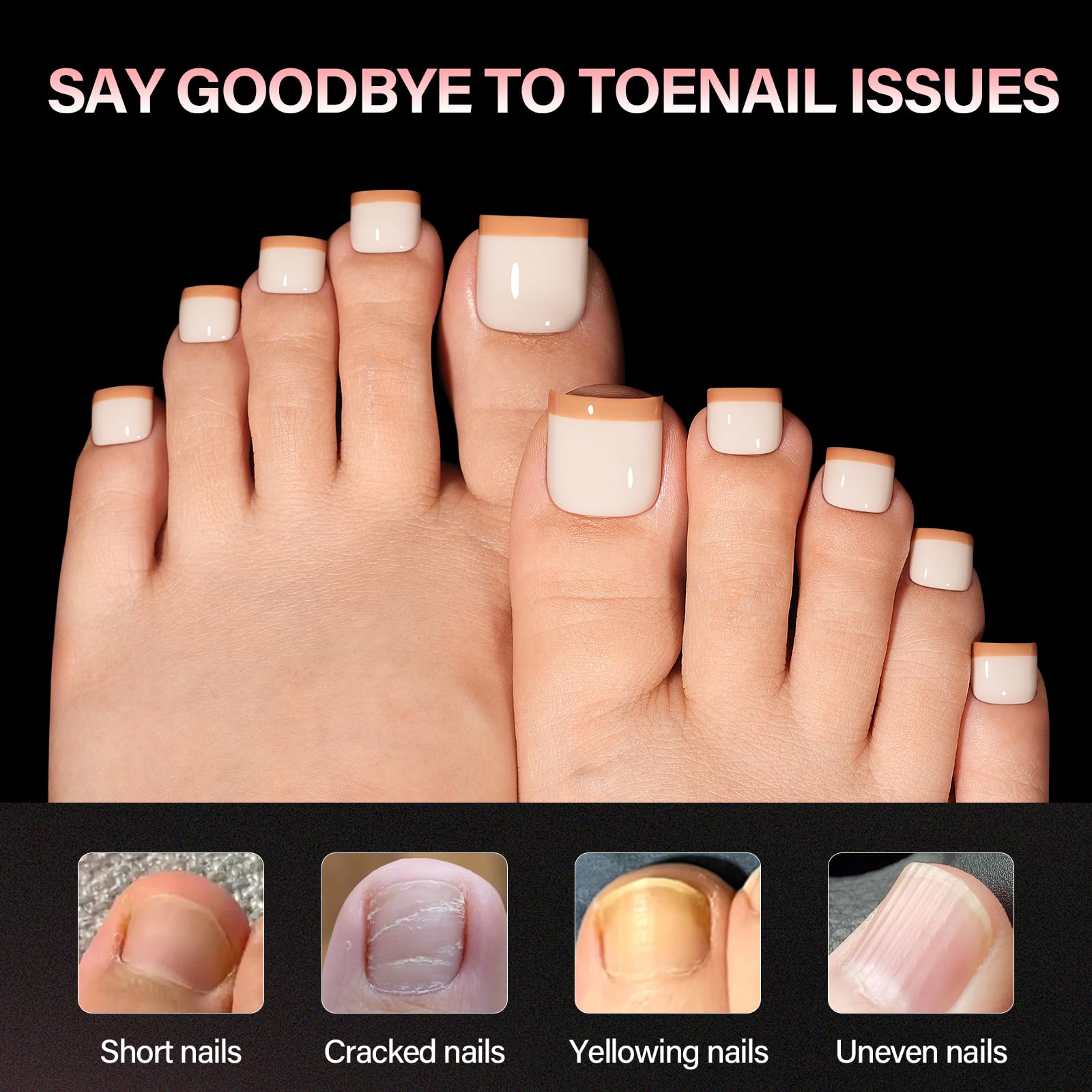 AILLSA toe tip being glued on a big toe demonstrating fast DIY pedicure