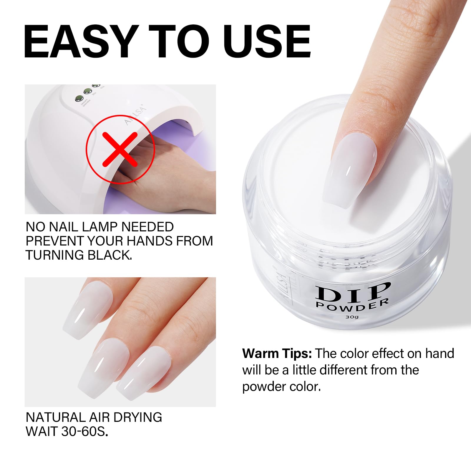 AILLSA finished nails closeup showing glossy milky nude shine benefit