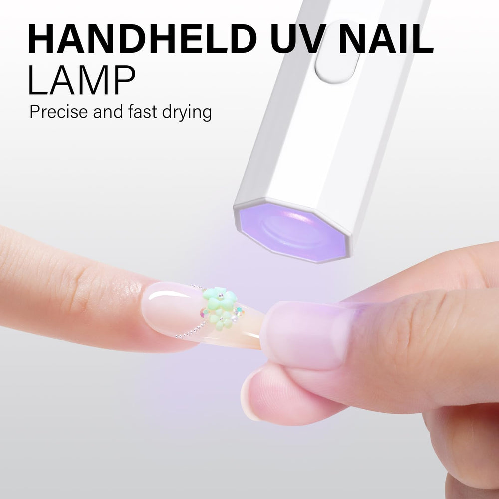 AILLSA mini UV next to polish bottles showing how it integrates into a manicure kit