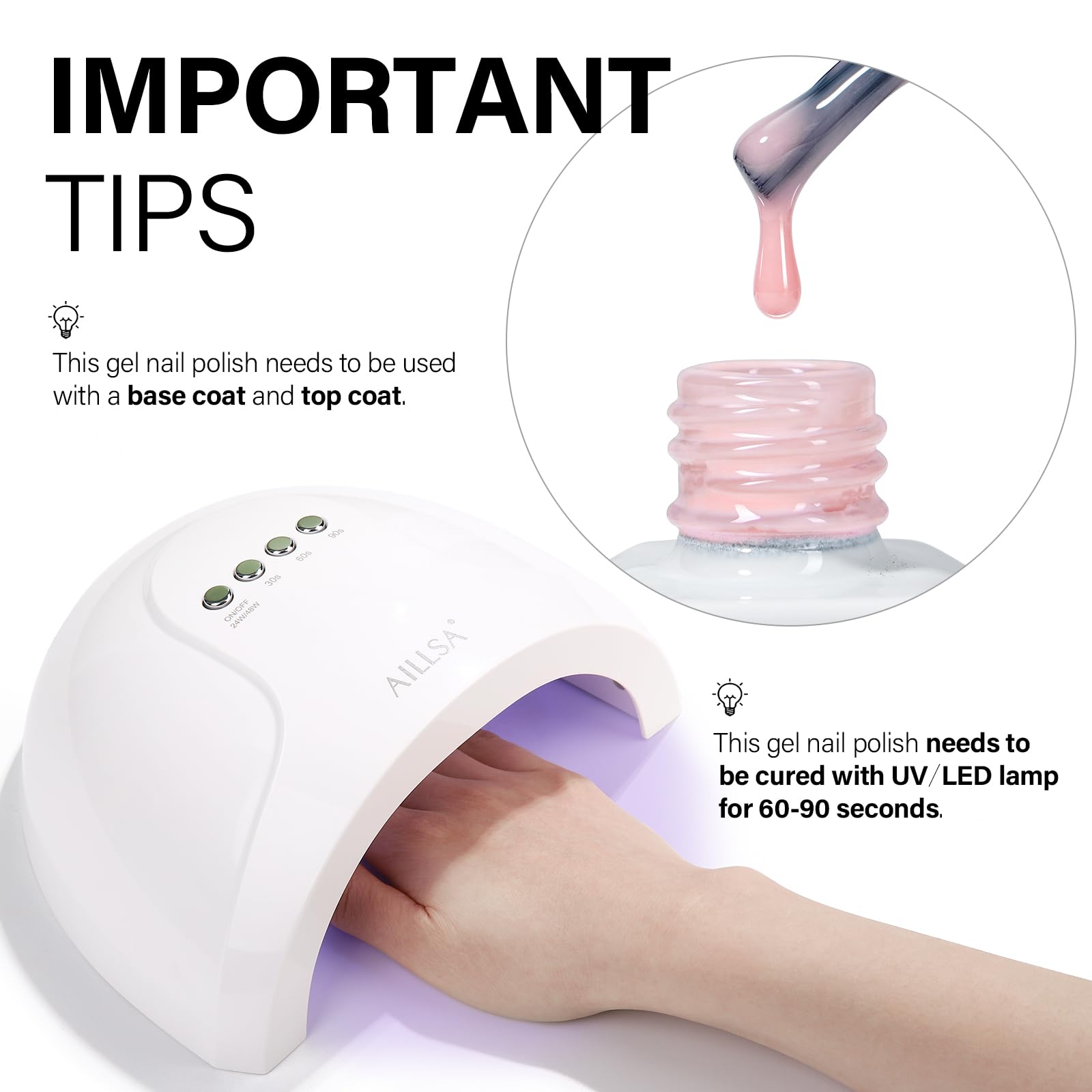 AILLSA on nails demonstrating French manicure and long-lasting wear